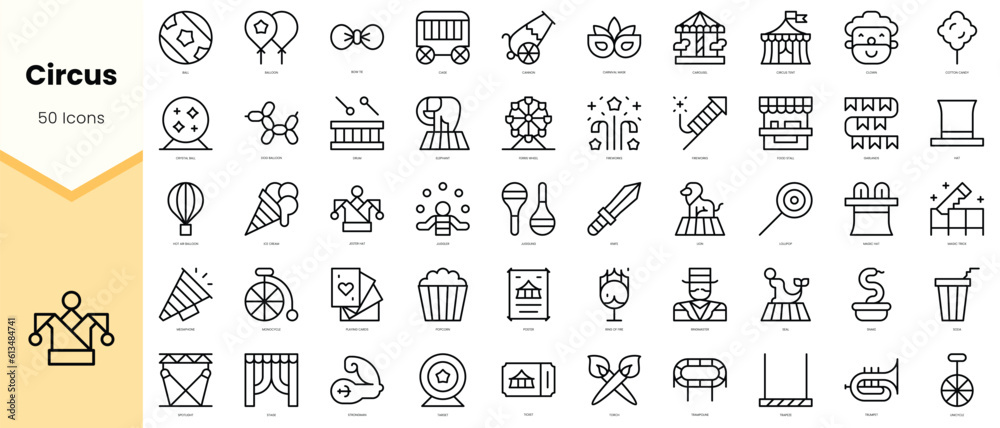 Set of circus Icons. Simple line art style icons pack. Vector ...