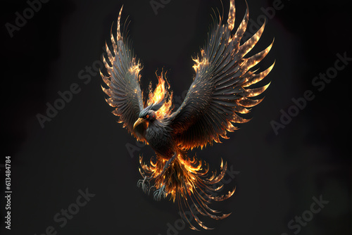 Phoenix 3d Render art in black isolated background version 17