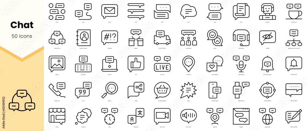 Set of chat Icons. Simple line art style icons pack. Vector illustration