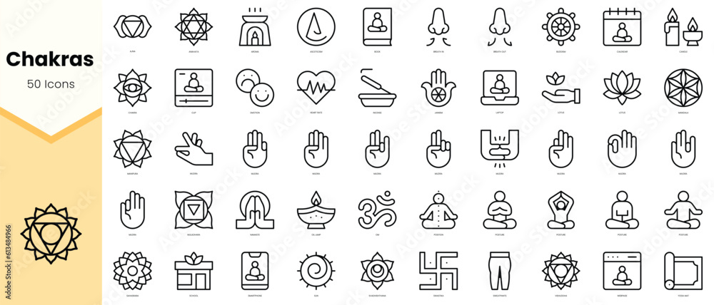 Set of chakras Icons. Simple line art style icons pack. Vector ...