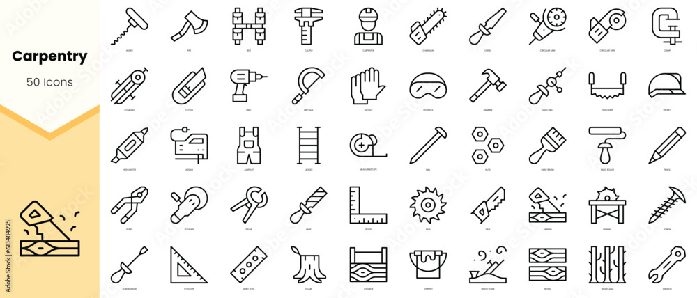 Set of carpentry Icons. Simple line art style icons pack. Vector illustration - obrazy, fototapety, plakaty 
