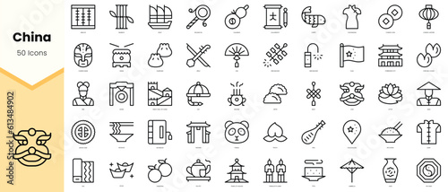 Set of china Icons. Simple line art style icons pack. Vector illustration