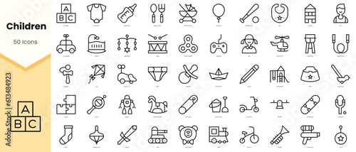 Set of children Icons. Simple line art style icons pack. Vector illustration