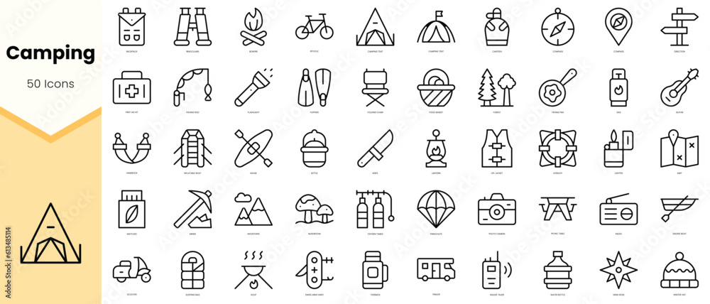 Set of camping Icons. Simple line art style icons pack. Vector ...
