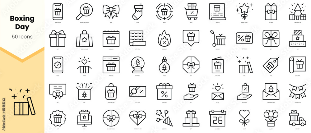 Set of boxing day Icons. Simple line art style icons pack. Vector illustration