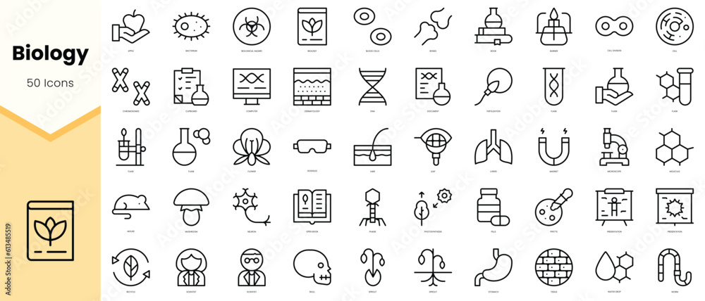 Set of biology Icons. Simple line art style icons pack. Vector illustration