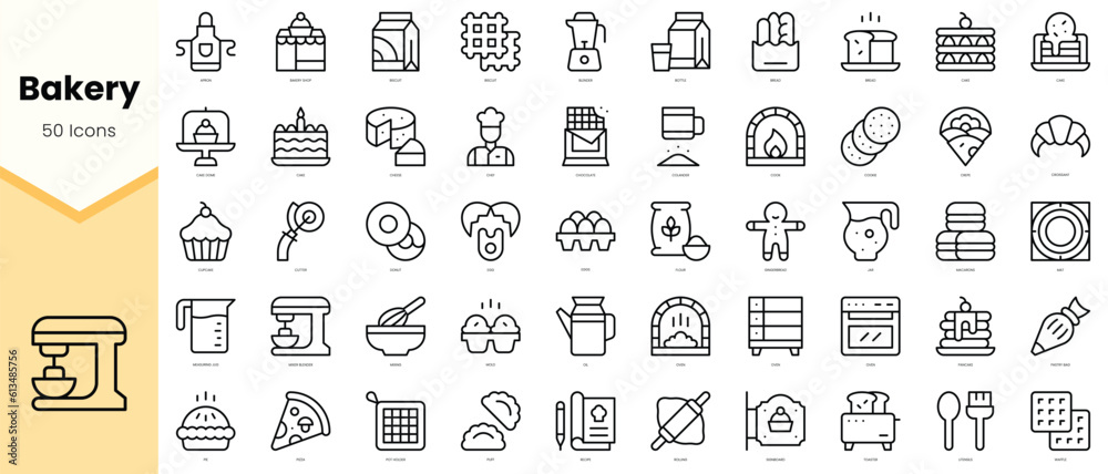 Set of bakery Icons. Simple line art style icons pack. Vector illustration