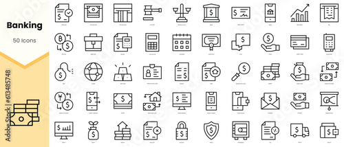 Set of banking Icons. Simple line art style icons pack. Vector illustration