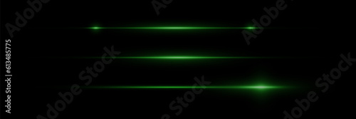 A set of horizontal highlights. Laser beams, horizontal light beams. Beautiful light flashes. Glowing stripes on a black background.