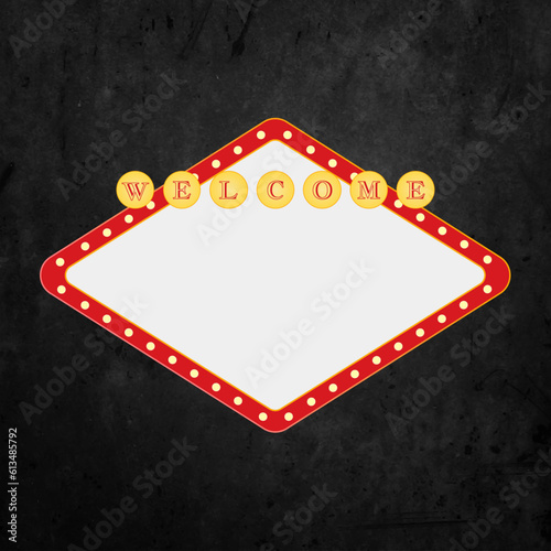 Frame and gold light rhombus shape signboard welcome