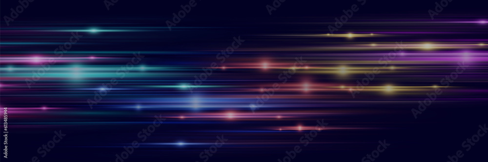 Beautiful flash of light and spark. Special effect, speed line. Magic moving fast laser beams, horizontal light beams.