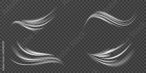 White glowing shiny lines effect vector background. Glowing blue speed lines. Light glowing effect. Abstract lines of motion. On a transparent background.