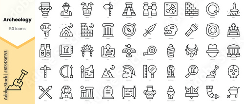 Set of archeology Icons. Simple line art style icons pack. Vector illustration
