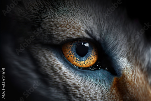 Colorful wolf eye closeup 3d render animal art