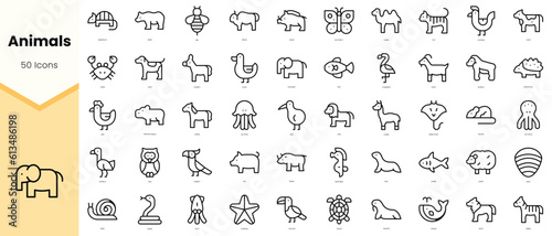 Set of animals Icons. Simple line art style icons pack. Vector illustration