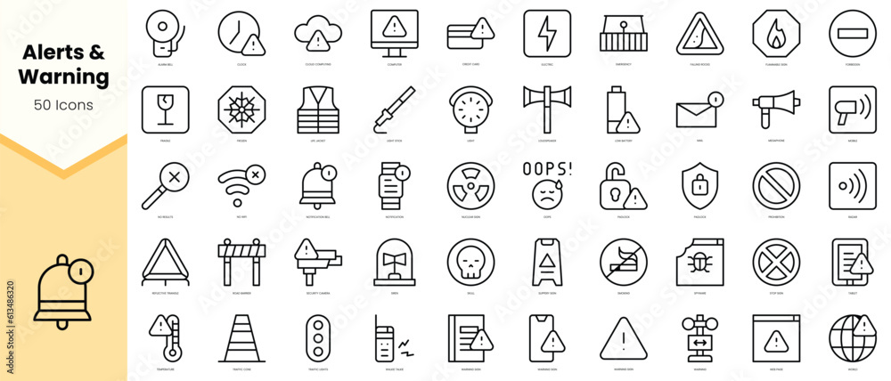 Set of alerts and warning Icons. Simple line art style icons pack. Vector illustration - obrazy, fototapety, plakaty 