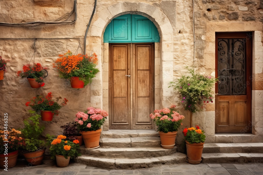 Doorway to the Past: A Traditional and Colorful Entrance Into an Old Italian Village: Generative AI