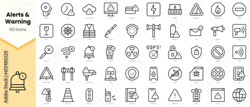 Set of alerts and warning Icons. Simple line art style icons pack. Vector illustration