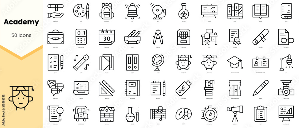 Set of academy Icons. Simple line art style icons pack. Vector illustration