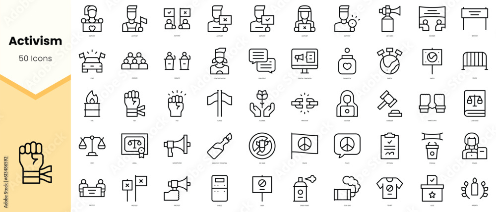 Set of activism Icons. Simple line art style icons pack. Vector illustration