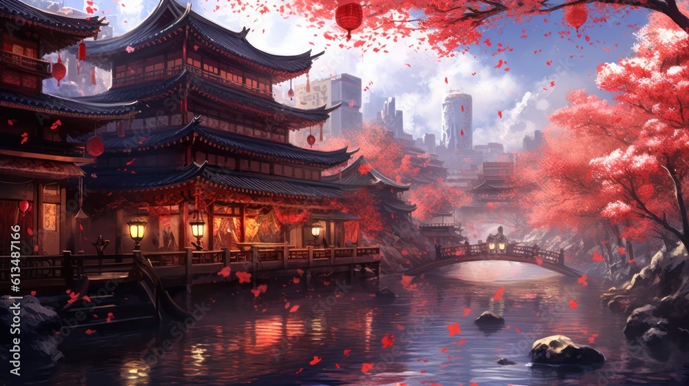 Fototapeta premium Japan fantasy style scene art