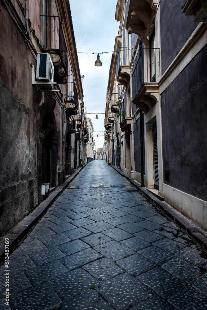 Typical Narrow street in Acireale on Sicily, Italy
