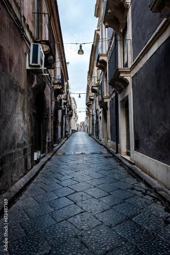 Typical Narrow street in Acireale on Sicily  Italy