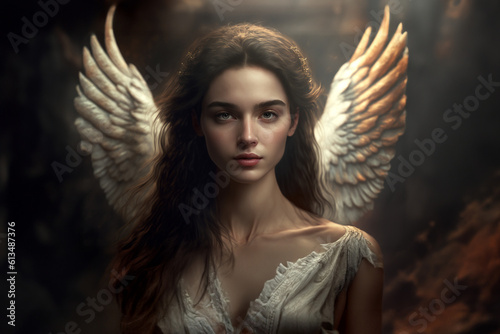 Slika na platnu Guardian Angel. A portrait of a woman with wings. Generative AI