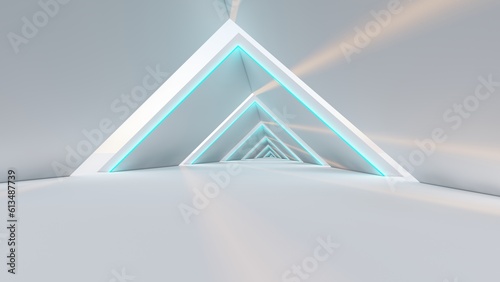 Fototapeta Naklejka Na Ścianę i Meble -  Futuristic interior background lamps glowing in gray tunnel 3d render