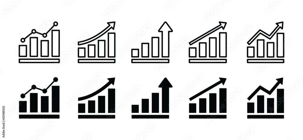 Growing graph icon set. Marketing or business chart with arrow. Profit ...