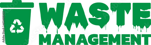 Green waste bin with recycling logo and Waste Management text.