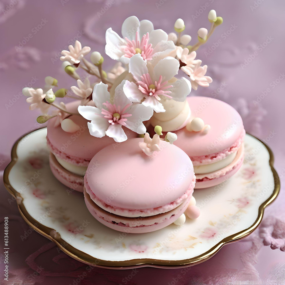 Beautiful Macaron on the Pretty Dish Created with Generative AI Technology
