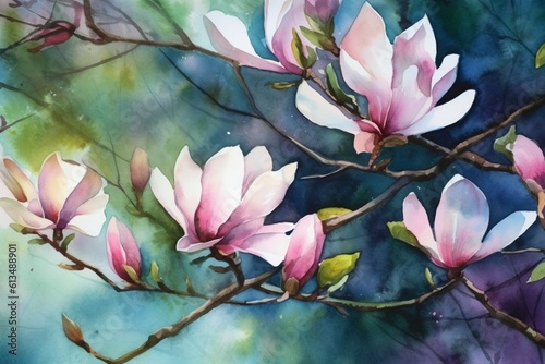 Magnolia watercolour floral illustration  Generative AI