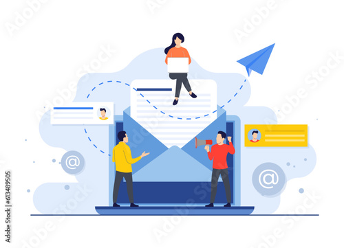Email marketing flat illustration vector concept, Online business strategy, Advertising, Email newsletter, messaging, Marketing material concept for landing page, web banner, social media, infographic