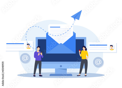 Email marketing flat illustration vector concept, Online business strategy, Advertising, Email newsletter, messaging, Marketing material concept for landing page, web banner, social media, infographic