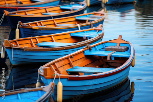 colorful boats on water dock. generative ai