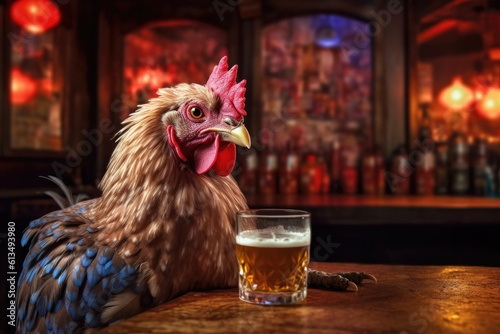 Chicken Drinking a Beer in ...