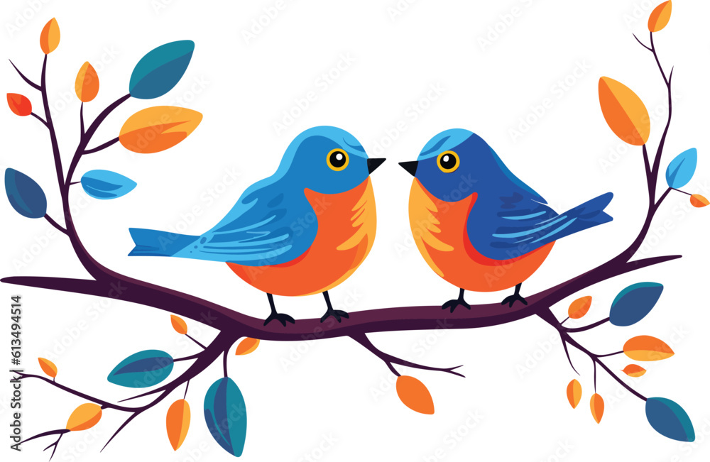 two birds sitting on the tree illustration for wall art and decoration