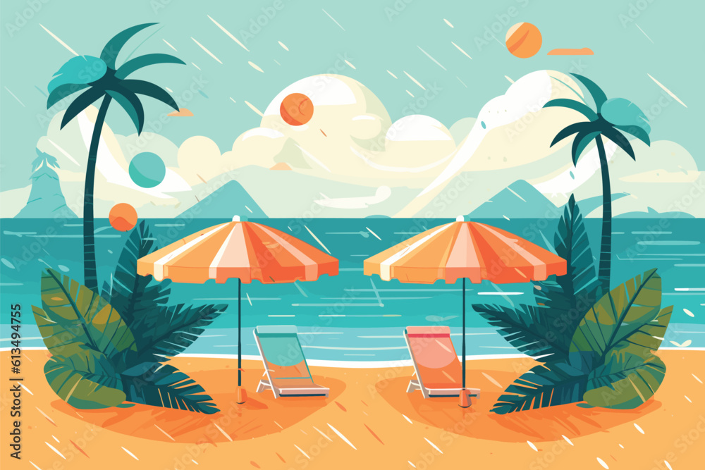 summer season flat design vector illustration, summer season background vector illustration