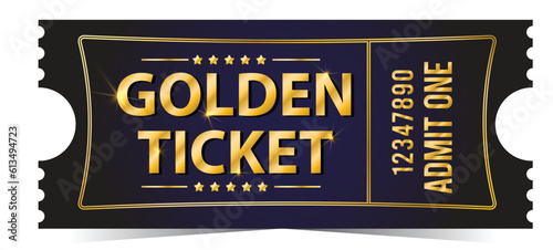 Cinema golden tickets. Gold movie, Park or theatre coupons. realistic vector ticket template 