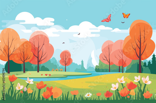 spring season flat design vector illustration, spring season background vector illustration