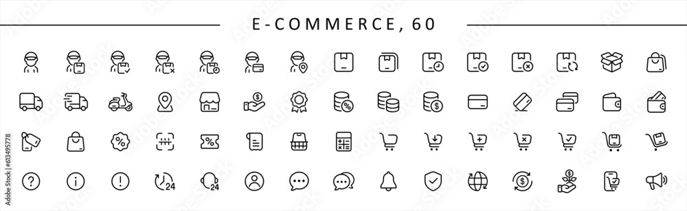 Online Shopping icon set in line style. E-Commerce, Shopping, Shop, Ecommerce, Digital marketing, Delivery truck, Delivery services simple line style symbol button sign for apps and website. Online Shopping icon set in line style. E-Commerce, Shopping, Shop, Ecommerce, Digital marketing, Delivery truck, Delivery services simple line style symbol button sign for apps and website.