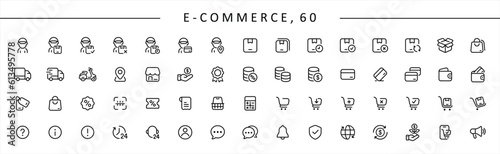 Online Shopping icon set in line style. E-Commerce, Shopping, Shop, Ecommerce, Digital marketing, Delivery truck, Delivery services simple line style symbol button sign for apps and website.
