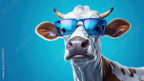 Cool Cow: Funny Cow with Sunglasses Striking a Pose. 