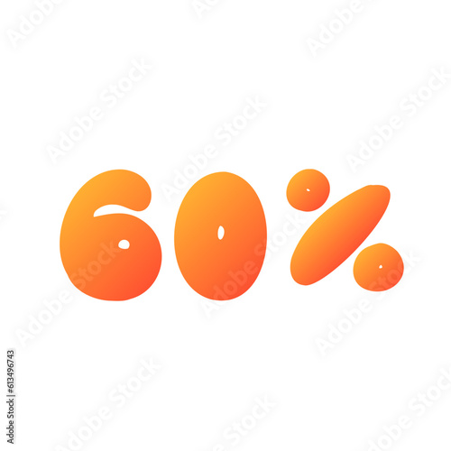 60 percent off sale orange discount logo special offer lettering. Vector design illustration in cartoon flat actual modern style isolated on white background. For discount, web site, shop, menu.