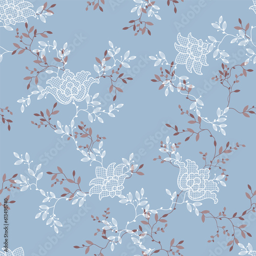 seamless pattern of flowers  branches and leaves