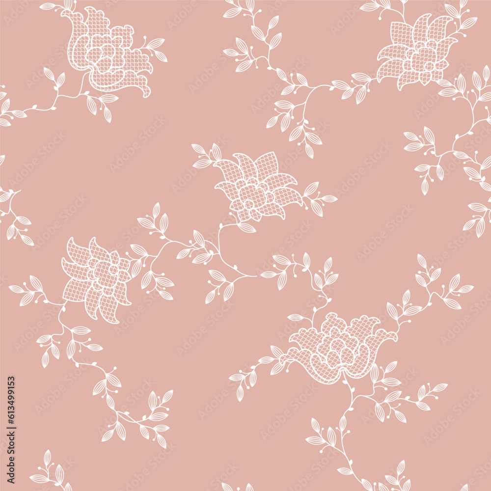Obraz premium seamless pattern of flowers, branches and leaves
