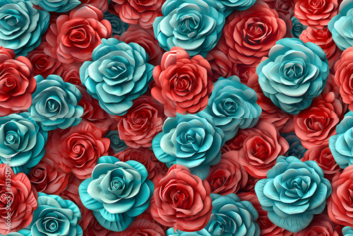 3D Teal pink roses floral