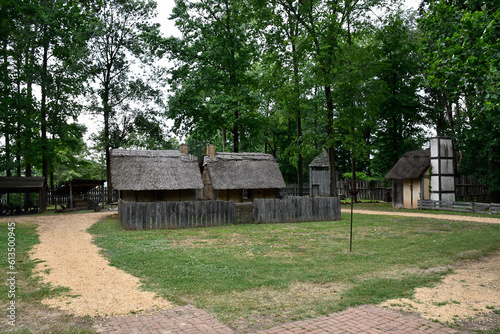 Houses with roof made with straw. Early Settlement Interpretive, Henricus Historical Park, Chester, Virginia photo