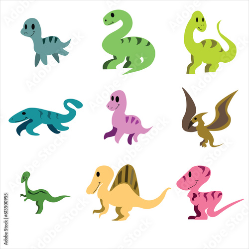 Fototapeta Naklejka Na Ścianę i Meble -  Various species of dinosaurs in cartoon style for decoration.